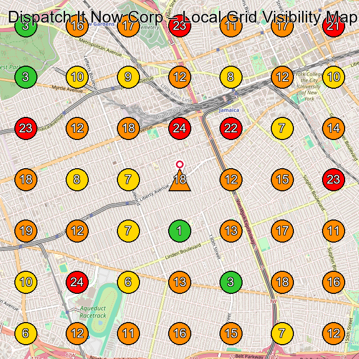 Dispatch It Now Corp Transportation Service GeoGrid ranking map for South Richmond Hill NY